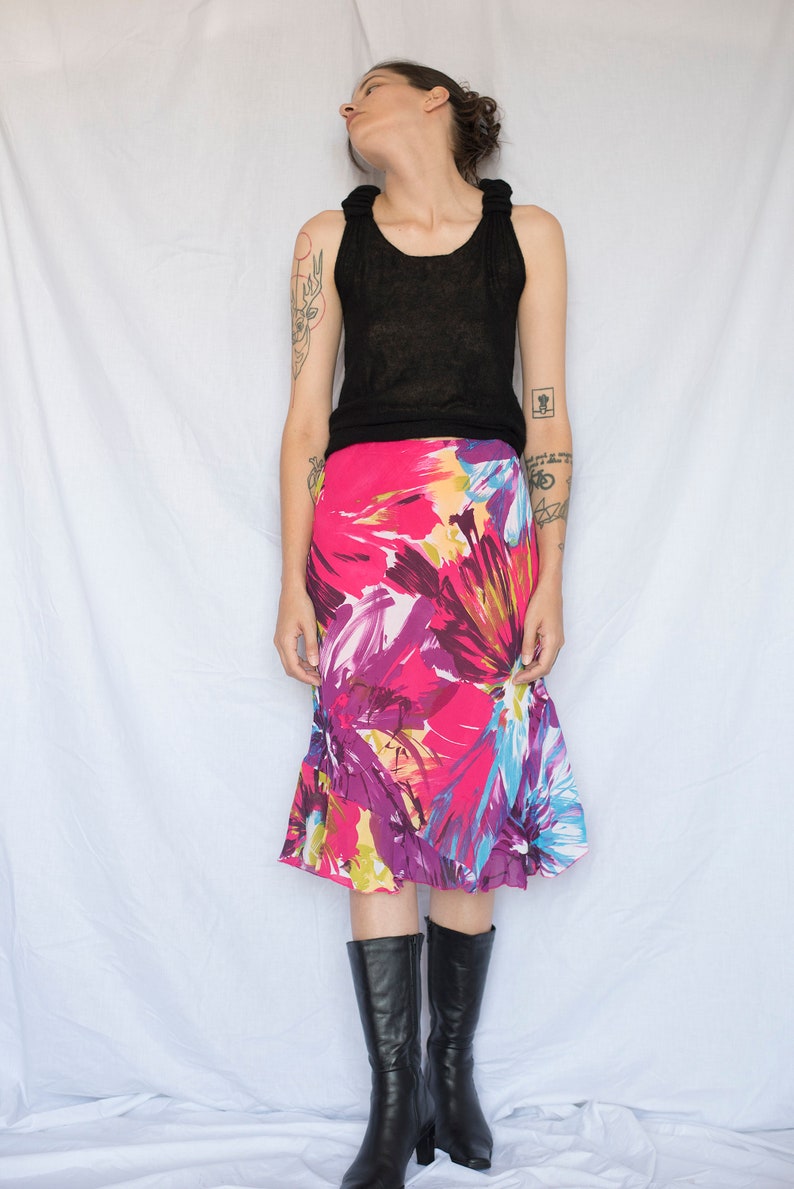 1990s Abstract Floral Multicolor Midi Skirt image 4