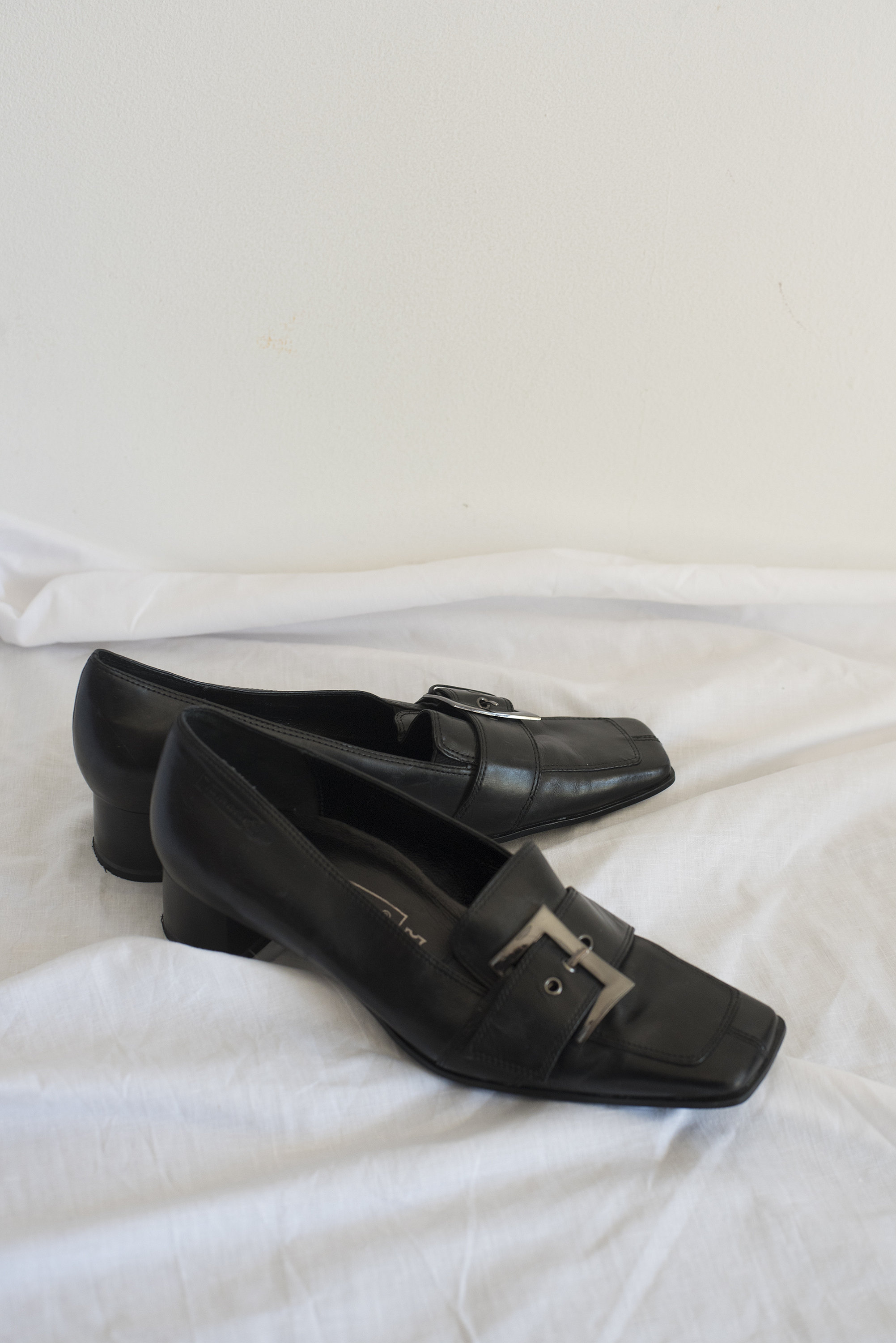 Y2K Leather Belted Heeled Loafers in Black - Etsy