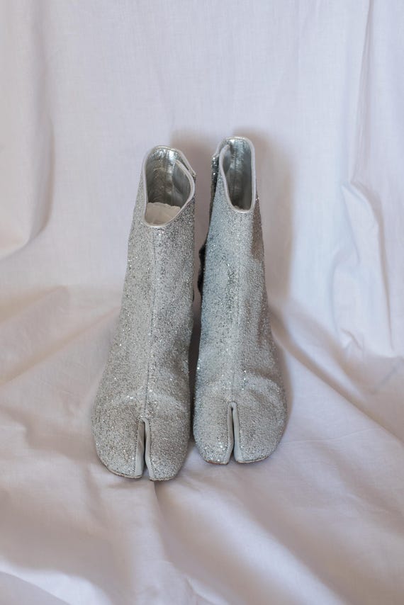 Maison Margiela Tabi Leather Ankle Boots in Silver Glitter - Etsy