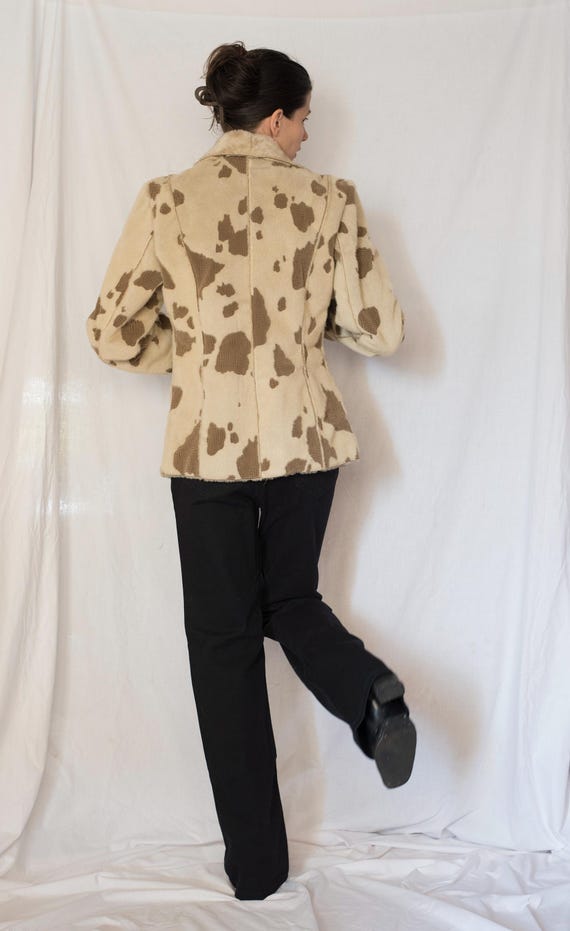 1990s Shearling Patchwork Jacket in Beige and Bro… - image 5