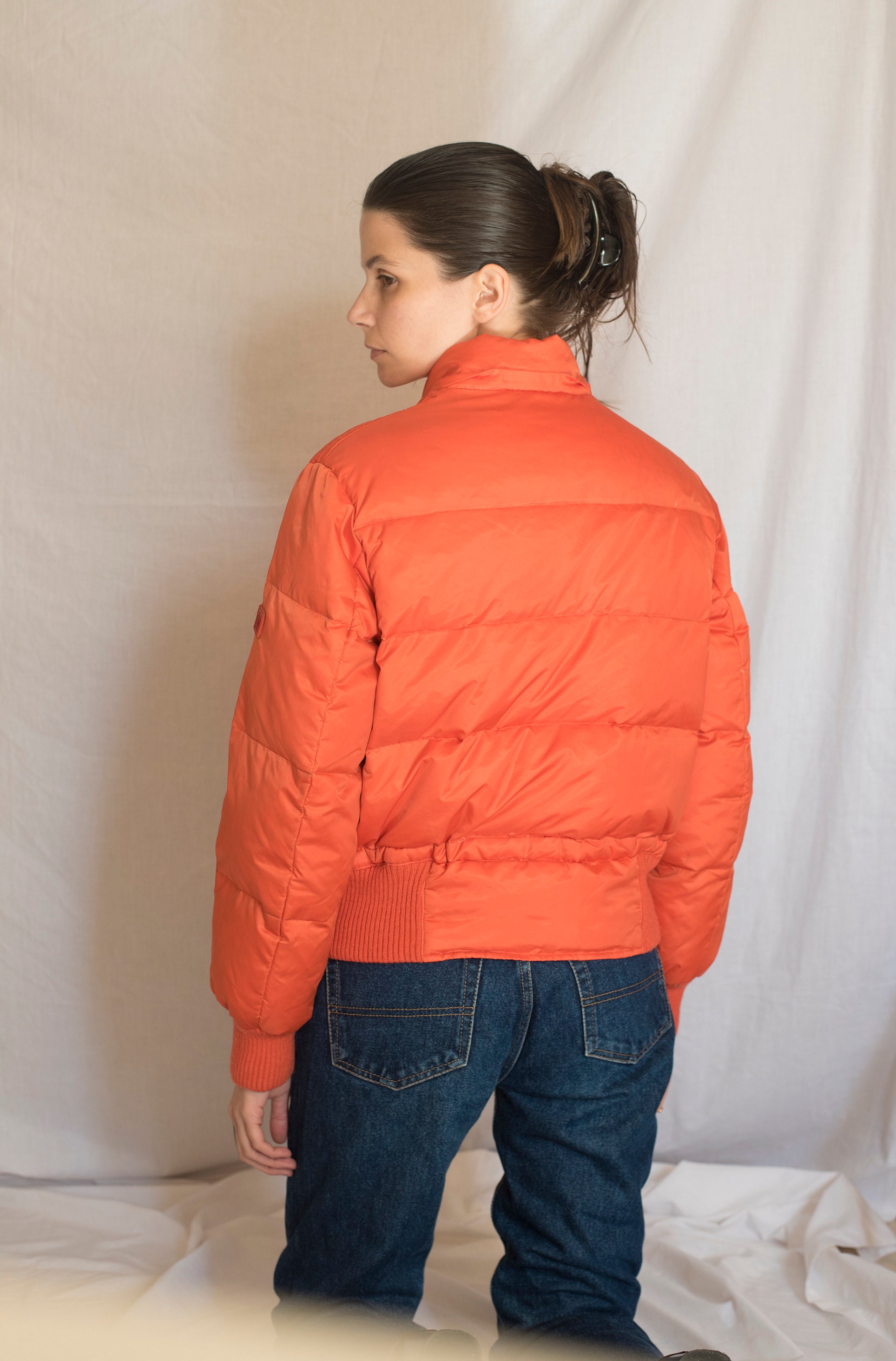 Orange Cropped Puffer Jacket