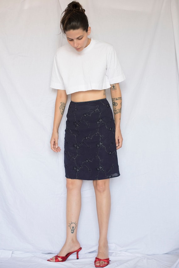 1990s Max&Co Chiffon Beaded Midi Skirt - image 1
