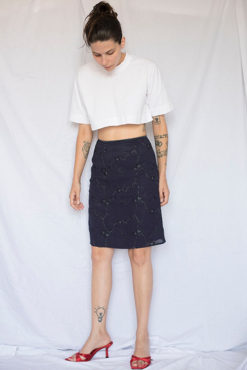1990s Max&Co Chiffon Beaded Midi Skirt image 1