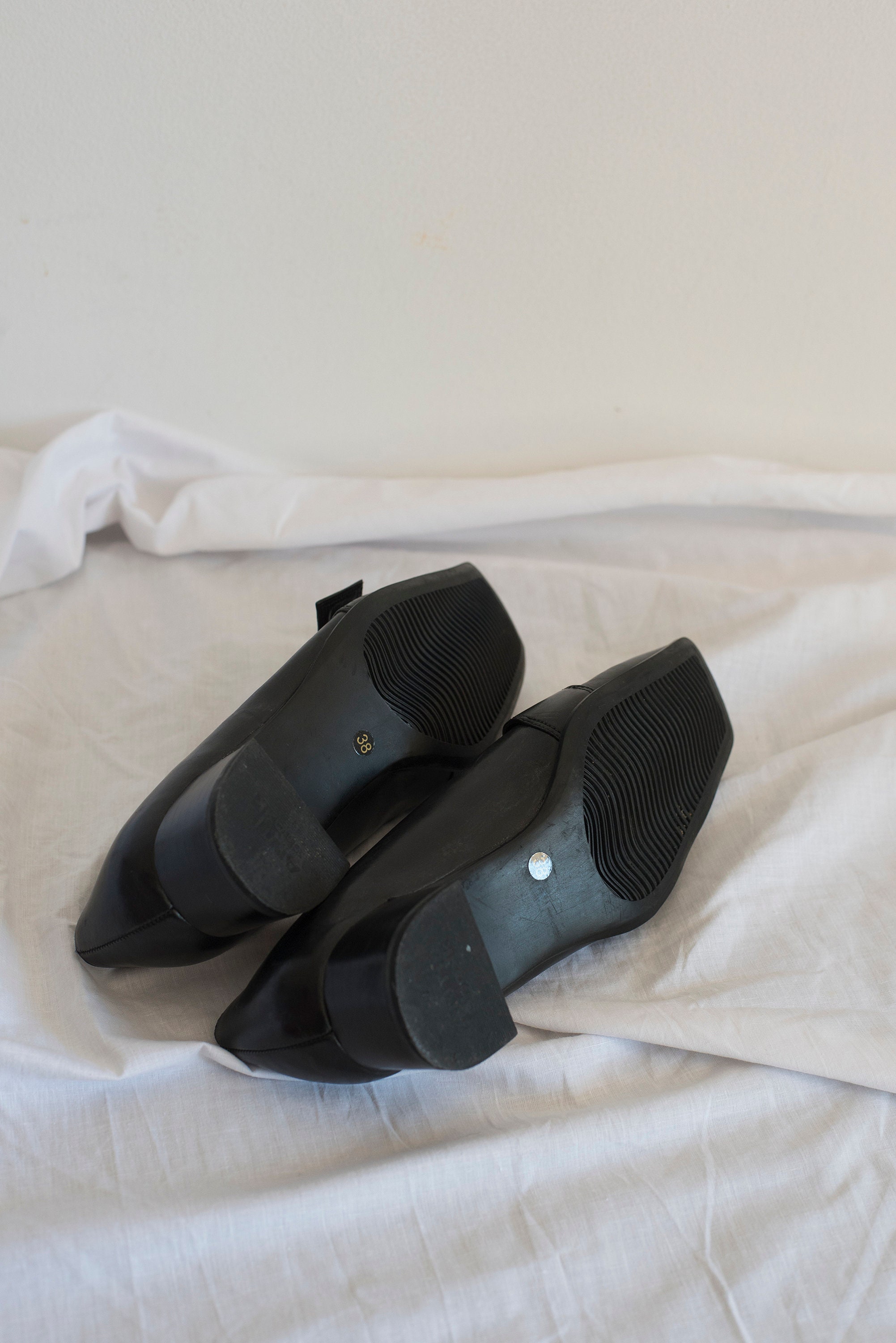 Y2K Leather Belted Heeled Loafers in Black - Etsy