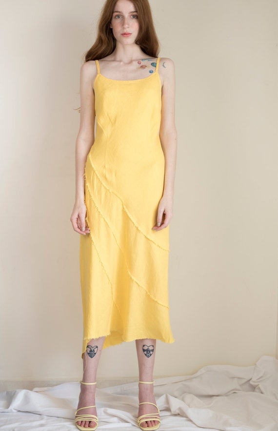 yellow midi slip dress