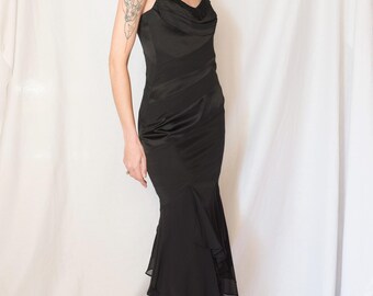 Y2K Karen Millen Silk Satin & Chiffon Bias Cut Asymmetrical Midi Dress in  Black - Etsy