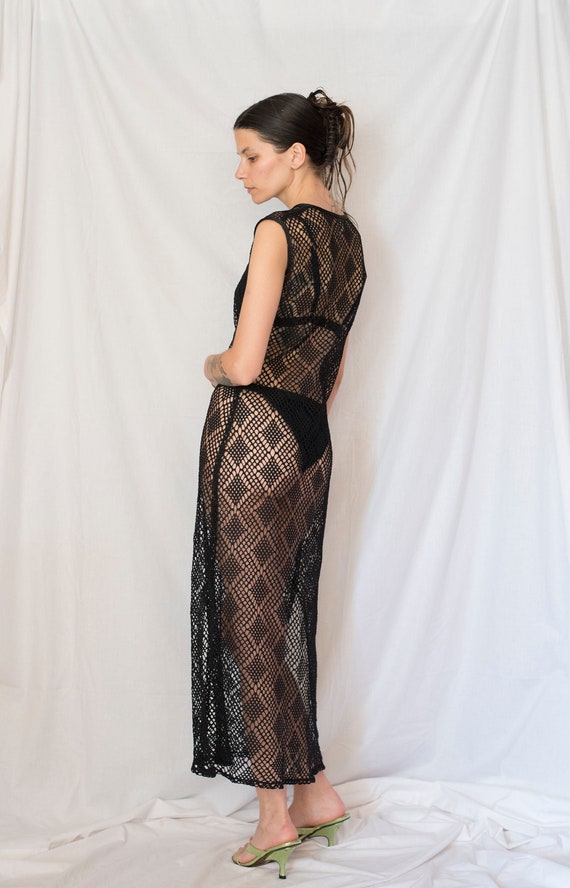 90s Crochet Embroidered Midi Dress (M)