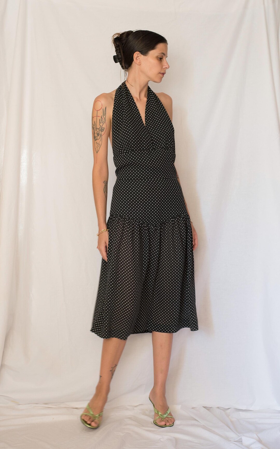 80’s Polka Dot Midi Dress with Lace Collar