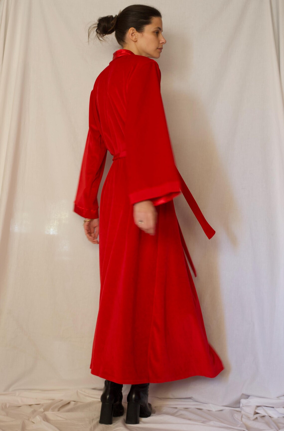 1990s Red Velvet Maxi Night Robe With Belt and Satin Details - Etsy