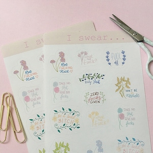 Je le jure... 13 stickers floraux pastel dessinés à la main, parfaits pour les agendas, les Bullet Journals et les albums de scrapbooking
