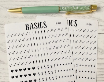 BASIC Assorted Symbols Planner Stickers, 234 Small Functional Stickers for Bullet Journals and Planners