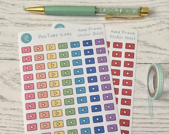 YouTube Planner Stickers, Hand Drawn Social Media Icons