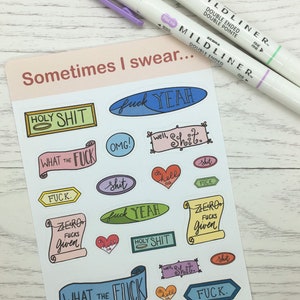 Parfois, je jure... 20 autocollants de gros mots dessinés à la main, parfaits pour les agendas, les Bullet Journals et les albums de scrapbooking
