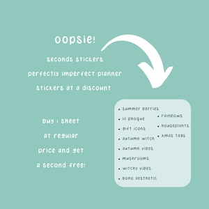 SECONDS Oopsie! ICONS Planner Stickers, 2 for the price of 1, Perfectly Imperfect Stickers for a Discounted Price, BOGO Sticker Sheets