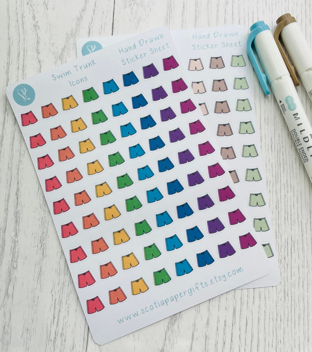 Swim Trunks Sticker Swim Trunk Planner Sticker Icons, 72 Hand Drawn Stickers, Great for ...