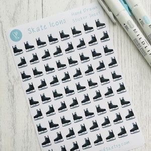 Icônes d'autocollants pour planificateur de patins de hockey, 72 autocollants dessinés à la main, parfaits pour les agendas, les Bullet Journals et les agendas