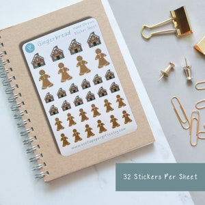 Pain d'épice, 32 stickers dessinés à la main sur le thème des fêtes, parfaits pour les agendas, les bullet journals et les albums de coupures