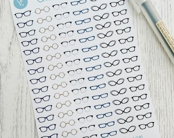 Glasses Planner Stickers, Hand Drawn Icons (90/Sheet)