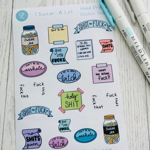 Parfois, je jure... Beaucoup de 20 autocollants de gros mots dessinés à la main, parfaits pour les agendas, les Bullet Journals et les albums de scrapbooking