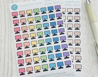 Computer/Work Planner Sticker Icons, 56 Hand Drawn Stickers, Great for Planners, Bullet Journals, and Agendas