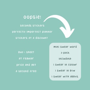 SECONDS Mini Swear Words, pack de 3, Oopsie! Autocollants planificateur, autocollants parfaitement imparfaits pour un prix réduit, chutes