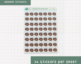 Headache/Migraine Sticker Sheet, 56 Trendy Hand Drawn Stickers, Great for Planners, Bullet Journals and Scrapbooks