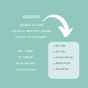 SECONDES Oups ! Stickers pour agenda plus ICONS, 2 pour le prix d'1, autocollants parfaitement imparfaits à prix réduit, planches d'autocollants BOGO