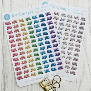 Icônes d'autocollants d'agenda pour camping-car/camping-car, 91 autocollants dessinés à la main, idéales pour les agendas, les bullet journals et les agendas
