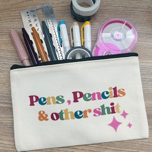 Pencil Case, Pens, Pencils & Other Sh*t, 7.75"x5" canvas pencil case, gifts for planners