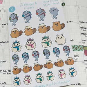 Lil Phoque & Friends, Stickers pour agendas dessinés à la main, parfaits pour les agendas, les agendas, les Bullet Journals et les albums de scrapbooking