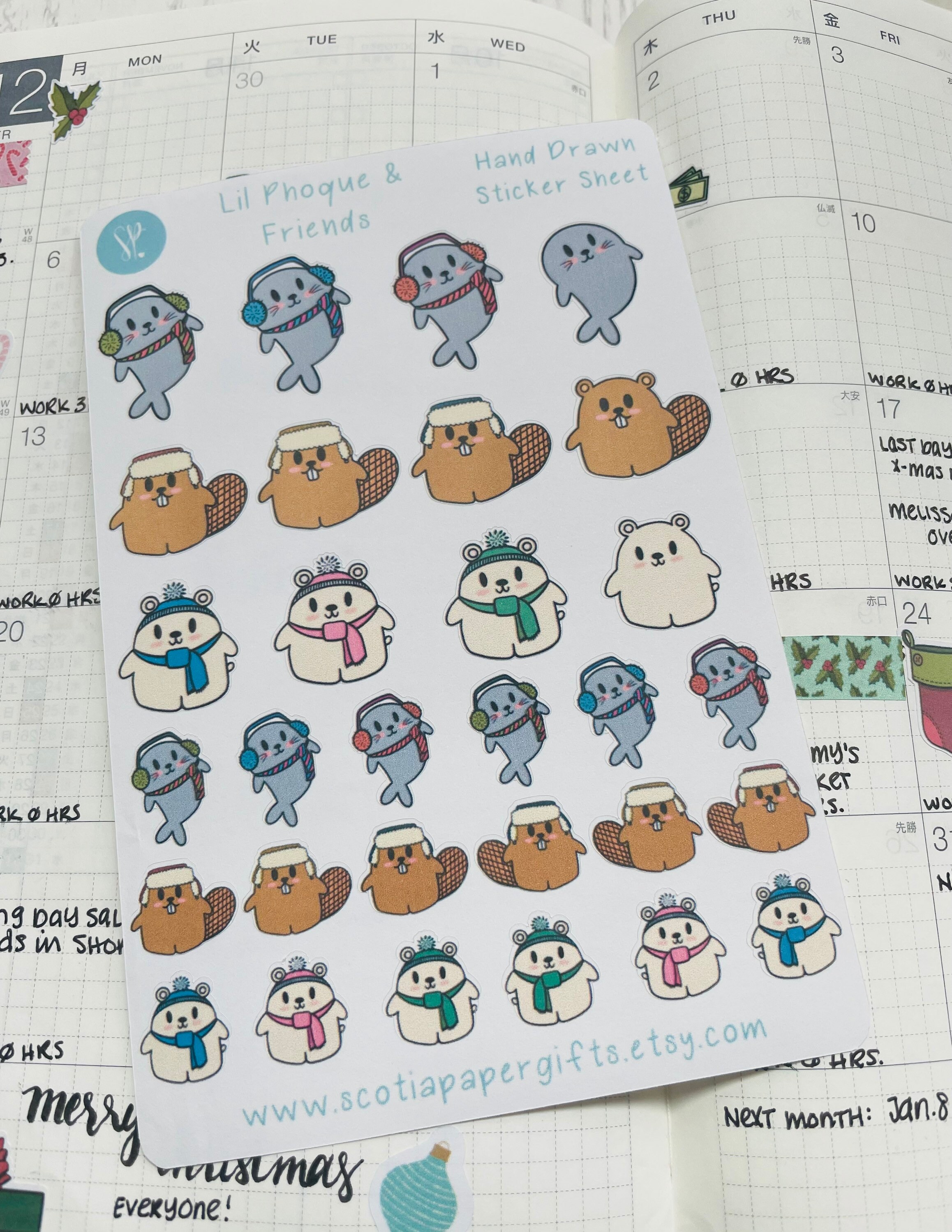 Lil Phoque & Friends, Hand Drawn Planner Stickers, Great for Agendas, Planners, Bullet Journals and Scrapbooks
