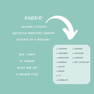 SECONDS Oopsie! ICONS Planner Stickers, 2 for the price of 1, Perfectly Imperfect Stickers for a Discounted Price, BOGO Sticker Sheets