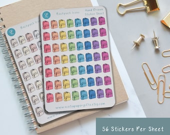 Backpack Planner Sticker Icons, 56 Hand Drawn Stickers, Great for Planners, Bullet Journals, and Agendas