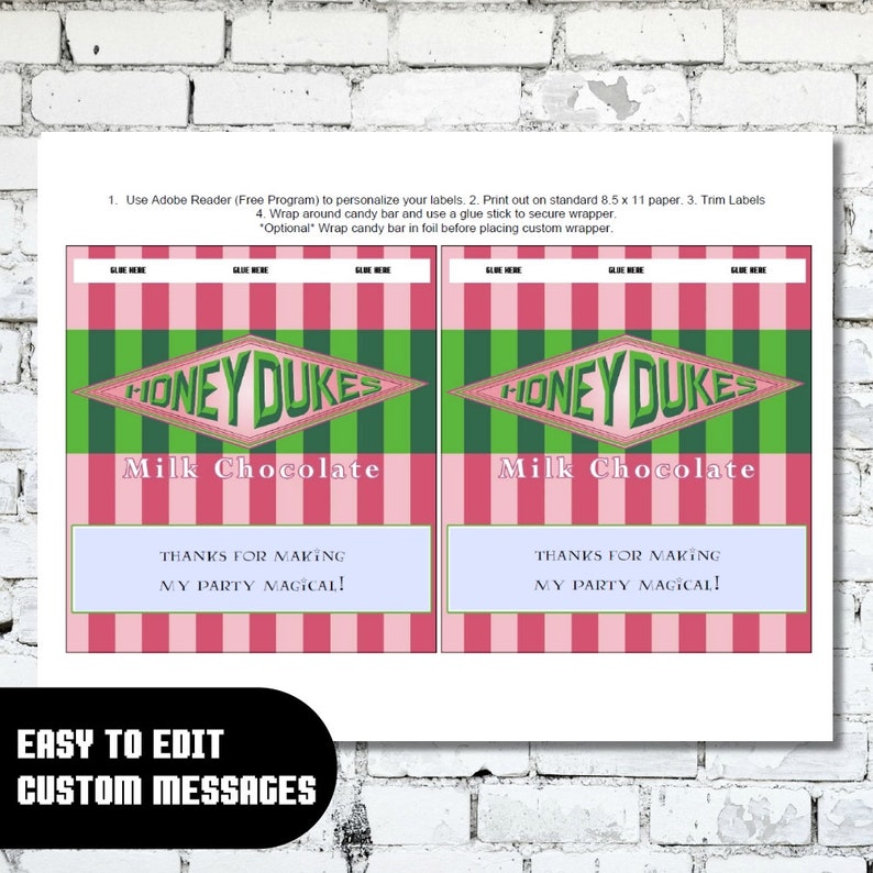 Honeydukes Chocolate Candy Custom Wrapper Hersheys Editable | Etsy