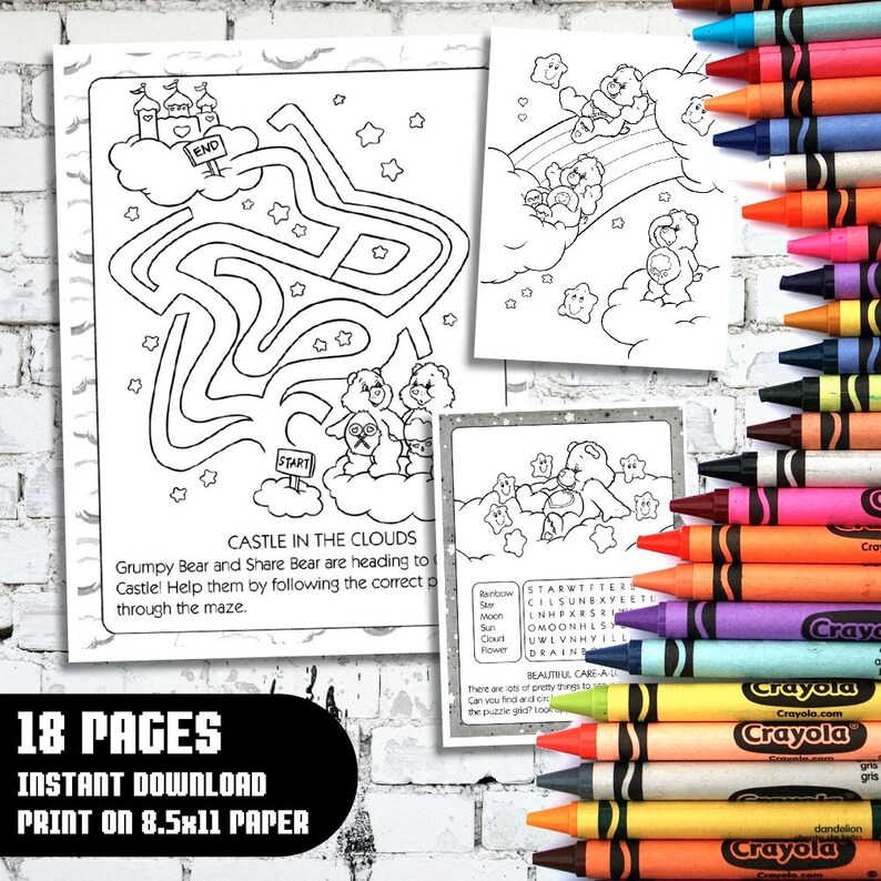 Care Bears Coloring Activity Printable Pages 80s | Etsy