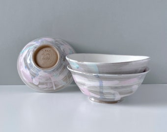 Ceramic bowl from Ø 16 cm | Hand-turned ceramic bowl with painted pink and green | Ceramic bowl with colour-covered surface