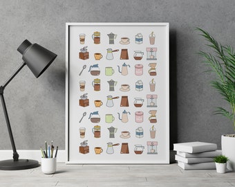 Coffee Art Print for Kitchen, Coffee Artwork, Download Wall Art for Kitchen, Coffee Art Poster, Coffee Art Printable, Wall Art Coffee