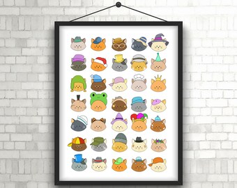 Quirky Cat Print | Art for Cat Lovers | Cats in Hats | Unique Gifts | *Digital Download*