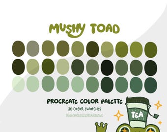 Mushy Toad Procreate Palette, Green Procreate Palette, Procreate, Procreate Swatches, Procreate Brushes, Brushes For Procreate, Digital