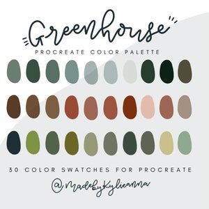 Greenhouse Color Palette, Procreate Color Palette, Color Swatches, Earthy Color Palette, Procreate Brushes