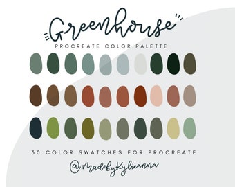 Greenhouse Color Palette, Procreate Color Palette, Color Swatches, Earthy Color Palette, Procreate Brushes