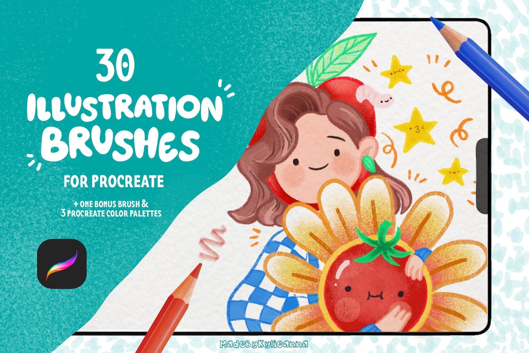 30 Illustration Brushes for Procreate + 1 Bonus Brush & 3 Color ...