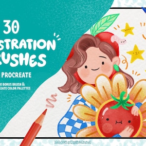 30 Illustration Brushes for Procreate + 1 Bonus brush & 3 Color Palettes! | Brushes for Procreate, digital brushes | Instant Download