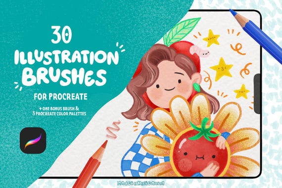 30 Illustration Brushes for Procreate + 1 Bonus brush & 3 Color Palettes! | Brushes for Procreate, digital brushes | Instant Download