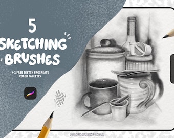 5 pinceaux à esquisser pour procréer + 1 palette de couleurs GRATUITE ! | Brushes for Procreate, pinceaux numériques | Téléchargement instantané