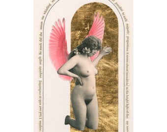 Collage di angeli nudi vintage "Infinitamente dolce e tenero" - Download digitale istantaneo - Supporti misti - poesia con parole trovate, foglia d'oro