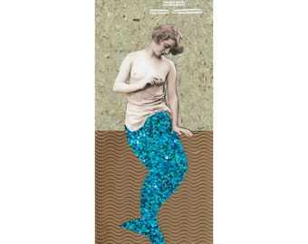 Collage di sirene nude "Something Unexpected" - Download digitale istantaneo - Mixed Media - pagine di libri vintage, foto vintage, carta strutturata