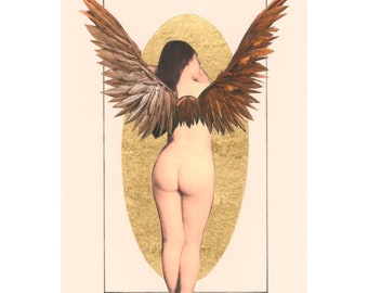 Vintage Nude Angel Collage "Delicately Serene" - Download digitale istantaneo - Mixed Media - foto alterata, foglia d'oro