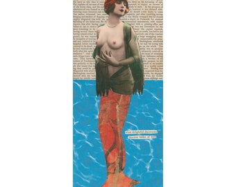 Collage di sirene nude "Antiche favole di uomini" - Download digitale istantaneo - Supporti misti - pagine di libri vintage, foto vintage, carta fantasia