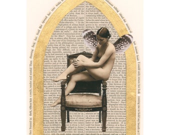 Vintage Nude Angel Collage "Secrets" - Instant Digital Download - Mixed Media - found words poem, altered photo, gold leaf